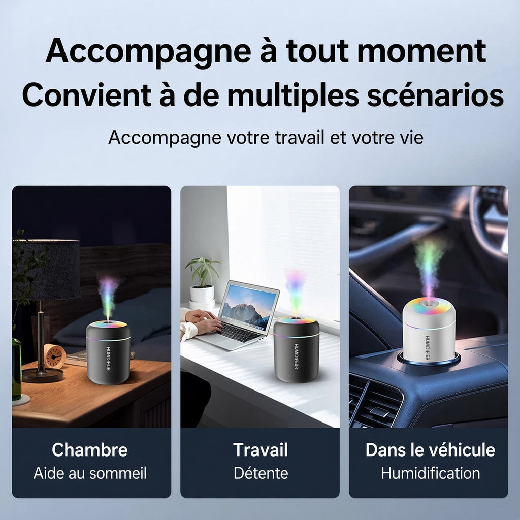 Humidificateur adapté à chaque moment : chambre, travail, voiture