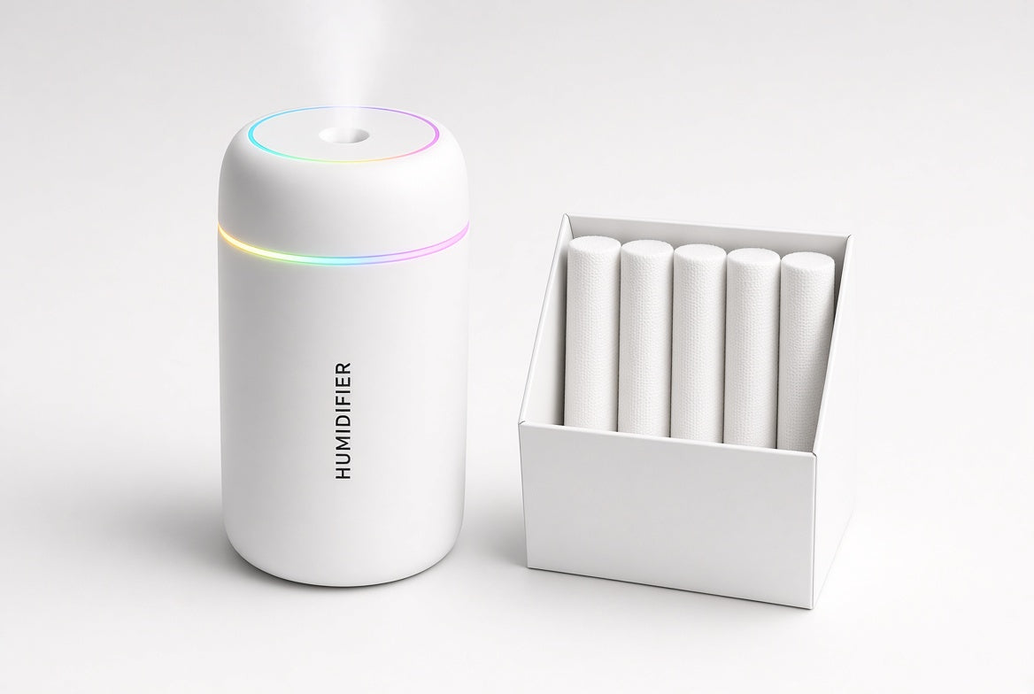 Humidificateur blanc avec 5 mèches de recharge incluses